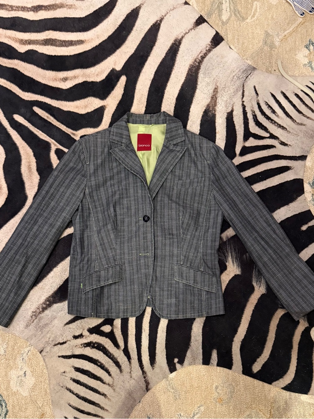 Bianca Gray Pinstripe Blazer with Lime Lining and Accents